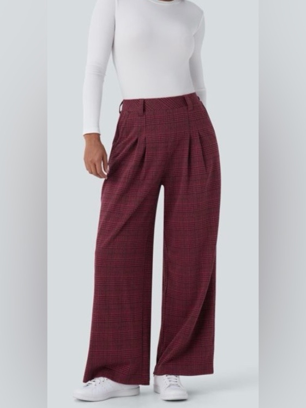 MEDIUM ( PETITE)   HALARA HIGH WAISTED HOUNDSTOOTH  PLAID WORK PANTS